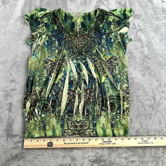One World Tunic Top Womens XL Green Butterfly Embellished Fairycore Boho Y2K - Picture 4 of 10